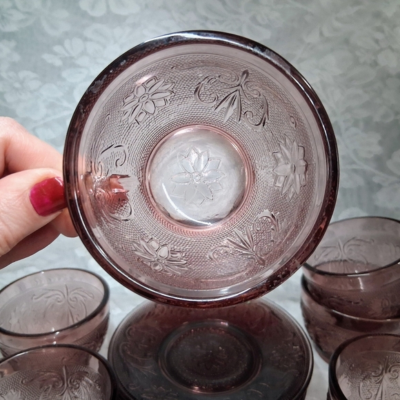 Vintage Tiara Indiana Glass Plum Amethyst Teacup & Saucer 6 Sets Sandwich 1970s - Picture 8 of 12